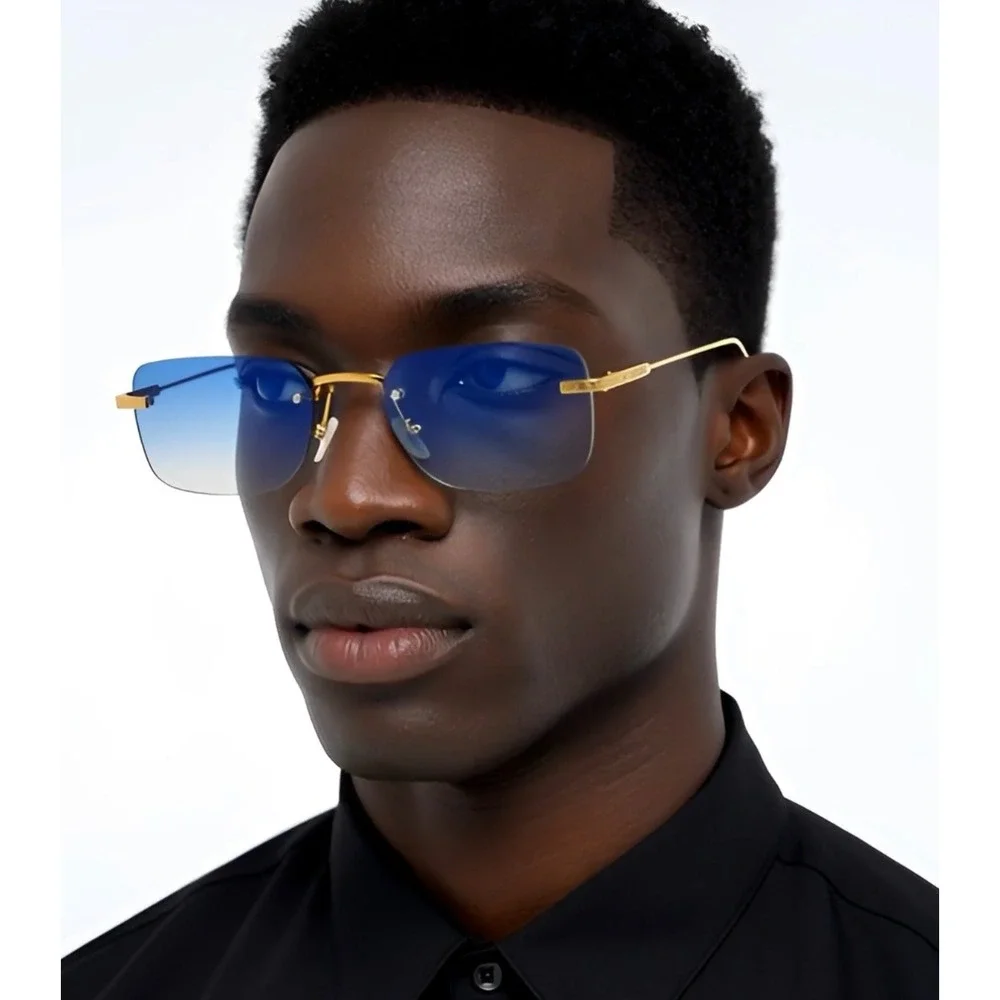 Mens Square Sunglasses Oceanic Blue Lens Aviator Style Fashion Hip Hop Shades - Picture 1 of 10